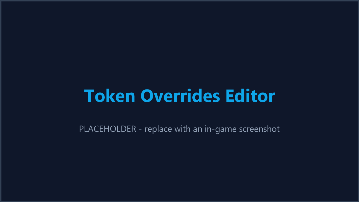 The admin Token Overrides Editor, showing the XP Tokens tab with Default/Override/Disabled status indicators.